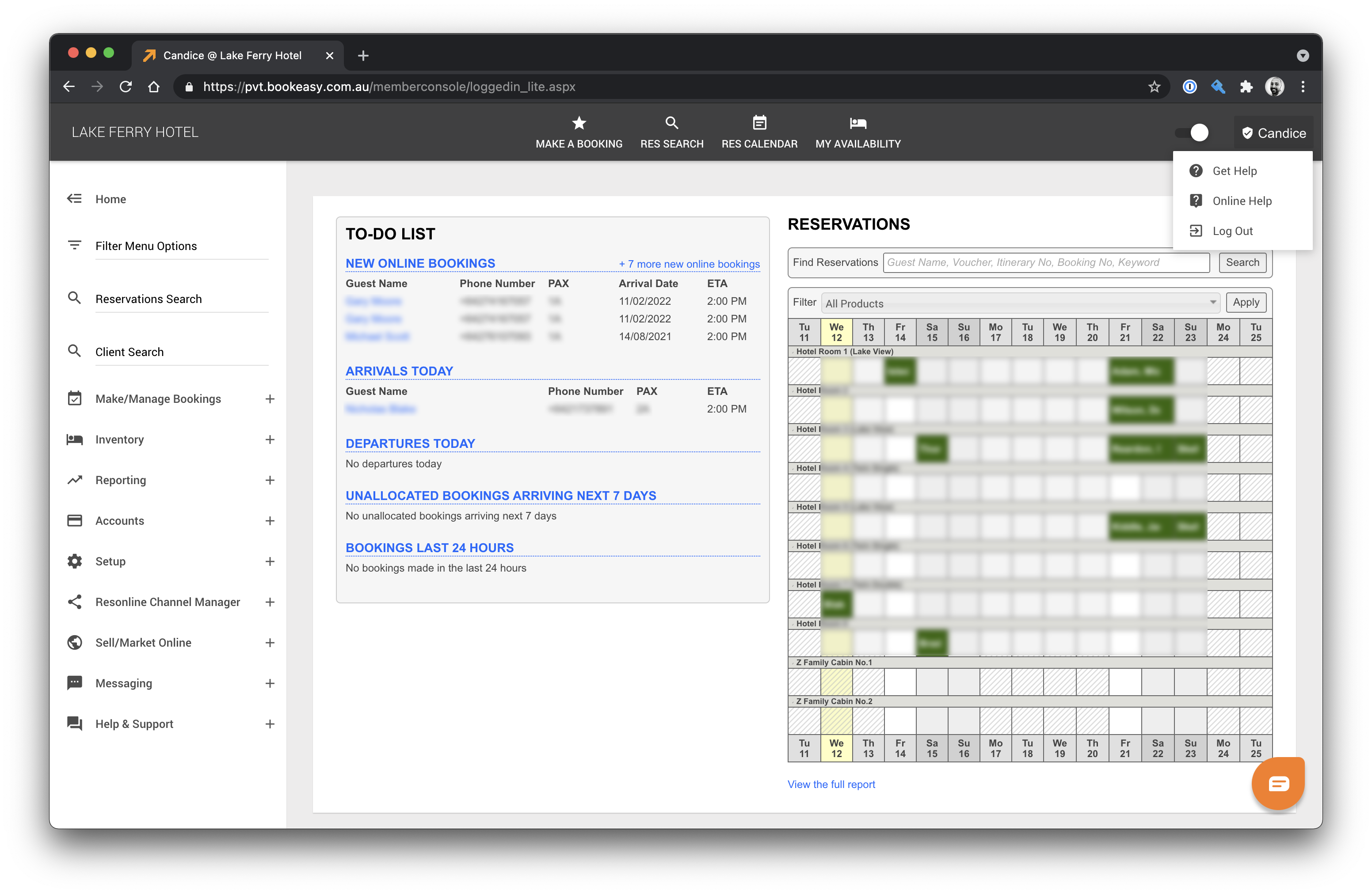 BookIt Console for Lake Ferry Hotel